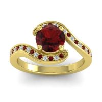 Garnet Ring In 14k Yellow Gold With Lab Diamond Asakta Round Modern Ring