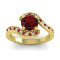 Garnet Ring In 14k Yellow Gold With Diamond And Ruby Asakta Round Modern Ring