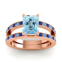 Aquamarine Ring In 14K Rose Gold With Blue Sapphire And Swiss Blue Topaz Yamala Emerald Modern Ring