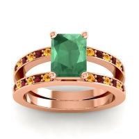 Emerald Ring In 18K Rose Gold With Citrine And Garnet Yamala Emerald Modern Ring