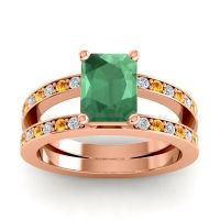 Emerald Ring In 14K Rose Gold With Diamond And Citrine Yamala Emerald Modern Ring