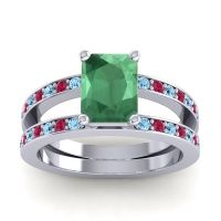 Emerald Ring In Palladium With Aquamarine And Ruby Yamala Emerald Modern Ring