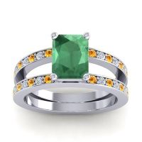 Emerald Engagement Ring In Palladium With Citrine And Diamond - Yamala Emerald Modern Ring