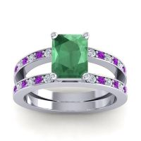 Emerald Ring In Palladium With Diamond And Amethyst Yamala Emerald Modern Ring