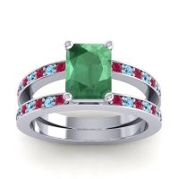 Emerald Ring In Palladium With Ruby And Aquamarine Yamala Emerald Modern Ring