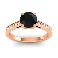 Black Onyx Ring In 14K Rose Gold With Citrine And Lab Diamond Hasa Round Classic Ring