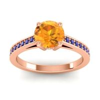 Citrine Ring In 18K Rose Gold With Ruby And Blue Sapphire Hasa Round Classic Ring