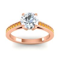 Diamond Ring In 14K Rose Gold With Emerald And Citrine Hasa Round Classic Ring