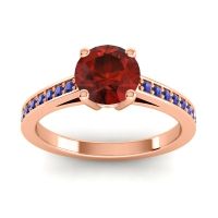 Garnet Ring In 18K Rose Gold With Diamond And Blue Sapphire Hasa Round Classic Ring