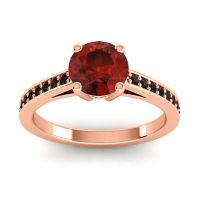 Garnet Ring In 18K Rose Gold With Ruby And Black Onyx Hasa Round Classic Ring