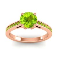 Peridot Ring In 14K Rose Gold With Pink Tourmaline Hasa Round Classic Ring
