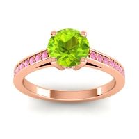 Peridot Ring In 14K Rose Gold With Ruby And Pink Tourmaline Hasa Round Classic Ring