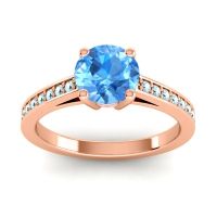 Swiss Blue Topaz Ring In 14K Rose Gold With Pink Tourmaline And Aquamarine Hasa Round Classic Ring