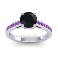 Black Onyx Ring In 18k White Gold With Ruby And Amethyst Hasa Round Classic Ring