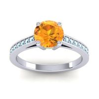 Citrine Ring In 14k White Gold With Peridot And Aquamarine Hasa Round Classic Ring