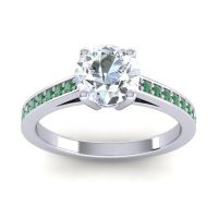 Diamond Ring In Palladium With Blue Sapphire And Emerald Hasa Round Classic Ring
