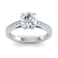 Diamond Ring In Palladium With Emerald And Aquamarine Hasa Round Classic Ring