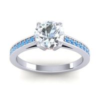 Diamond Ring In Palladium With Garnet And Swiss Blue Topaz Hasa Round Classic Ring