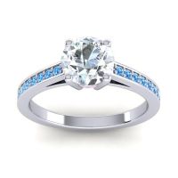 Diamond Ring In Platinum With Pink Tourmaline And Swiss Blue Topaz Hasa Round Classic Ring