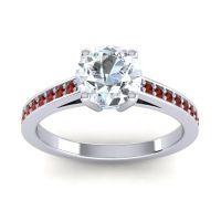 Diamond Ring In Palladium With Swiss Blue Topaz And Garnet Hasa Round Classic Ring