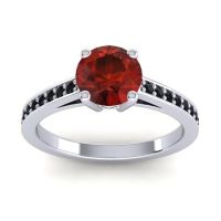 Garnet Ring In Palladium With Emerald And Black Onyx Hasa Round Classic Ring