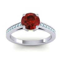 Garnet Ring In 14k White Gold With Peridot And Aquamarine Hasa Round Classic Ring