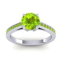 Peridot Ring In 14k White Gold With Blue Sapphire Hasa Round Classic Ring