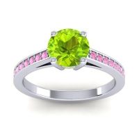 Peridot Ring In 14k White Gold With Pink Tourmaline Hasa Round Classic Ring