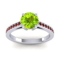 Peridot Ring In 14k White Gold With Pink Tourmaline And Garnet Hasa Round Classic Ring