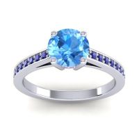 Swiss Blue Topaz Ring In 14k White Gold With Amethyst And Blue Sapphire Hasa Round Classic Ring