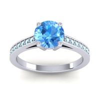 Swiss Blue Topaz Ring In 14k White Gold With Blue Sapphire And Aquamarine Hasa Round Classic Ring
