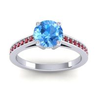 Swiss Blue Topaz Ring In Platinum With Emerald And Ruby Hasa Round Classic Ring
