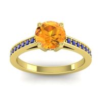 Citrine Ring In 14k Yellow Gold With Black Onyx And Blue Sapphire Hasa Round Classic Ring