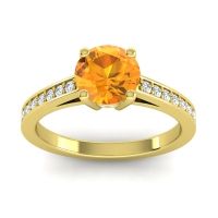 Citrine Ring In 14k Yellow Gold With Lab Diamond Hasa Round Classic Ring