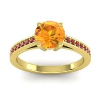 Citrine Ring In 14k Yellow Gold With Lab Diamond And Ruby Hasa Round Classic Ring