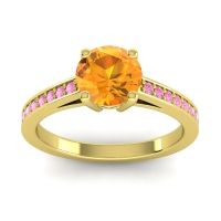Citrine Ring In 14k Yellow Gold With Emerald And Pink Tourmaline Hasa Round Classic Ring