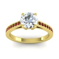 Diamond Ring In 14k Yellow Gold With Garnet Hasa Round Classic Ring
