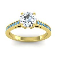 Diamond Ring In 14k Yellow Gold With Pink Tourmaline And Swiss Blue Topaz Hasa Round Classic Ring