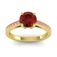 Garnet Ring In 14k Yellow Gold With Blue Sapphire And Pink Tourmaline Hasa Round Classic Ring