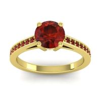 Garnet Ring In 14k Yellow Gold With Diamond Hasa Round Classic Ring
