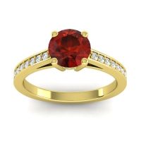 Garnet Ring In 14k Yellow Gold With Emerald And Lab Diamond Hasa Round Classic Ring
