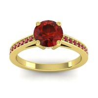 Garnet Ring In 14k Yellow Gold With Swiss Blue Topaz And Ruby Hasa Round Classic Ring