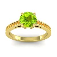 Peridot Ring In 14k Yellow Gold With Lab Diamond And Citrine Hasa Round Classic Ring