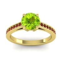 Peridot Ring In 14k Yellow Gold With Ruby And Garnet Hasa Round Classic Ring