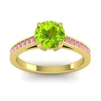 Peridot Ring In 14k Yellow Gold With Swiss Blue Topaz And Pink Tourmaline Hasa Round Classic Ring