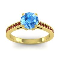 Swiss Blue Topaz Ring In 14k Yellow Gold With Emerald And Garnet Hasa Round Classic Ring