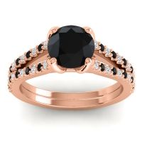 Black Onyx Ring In 14K Rose Gold With Lab Diamond Mustika-7 Round Classic Ring