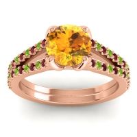 Citrine Ring In 14K Rose Gold With Garnet And Peridot Mustika-7 Round Classic Ring
