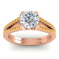 Diamond Ring In 14K Rose Gold With Citrine Mustika-7 Round Classic Ring