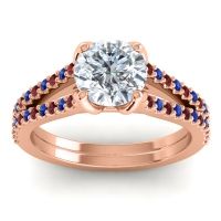 Diamond Ring In 18K Rose Gold With Garnet And Blue Sapphire Mustika-7 Round Classic Ring